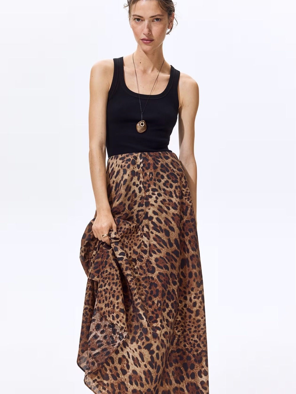 H&M Leopard Print Maxi Skirt - Brown & Black